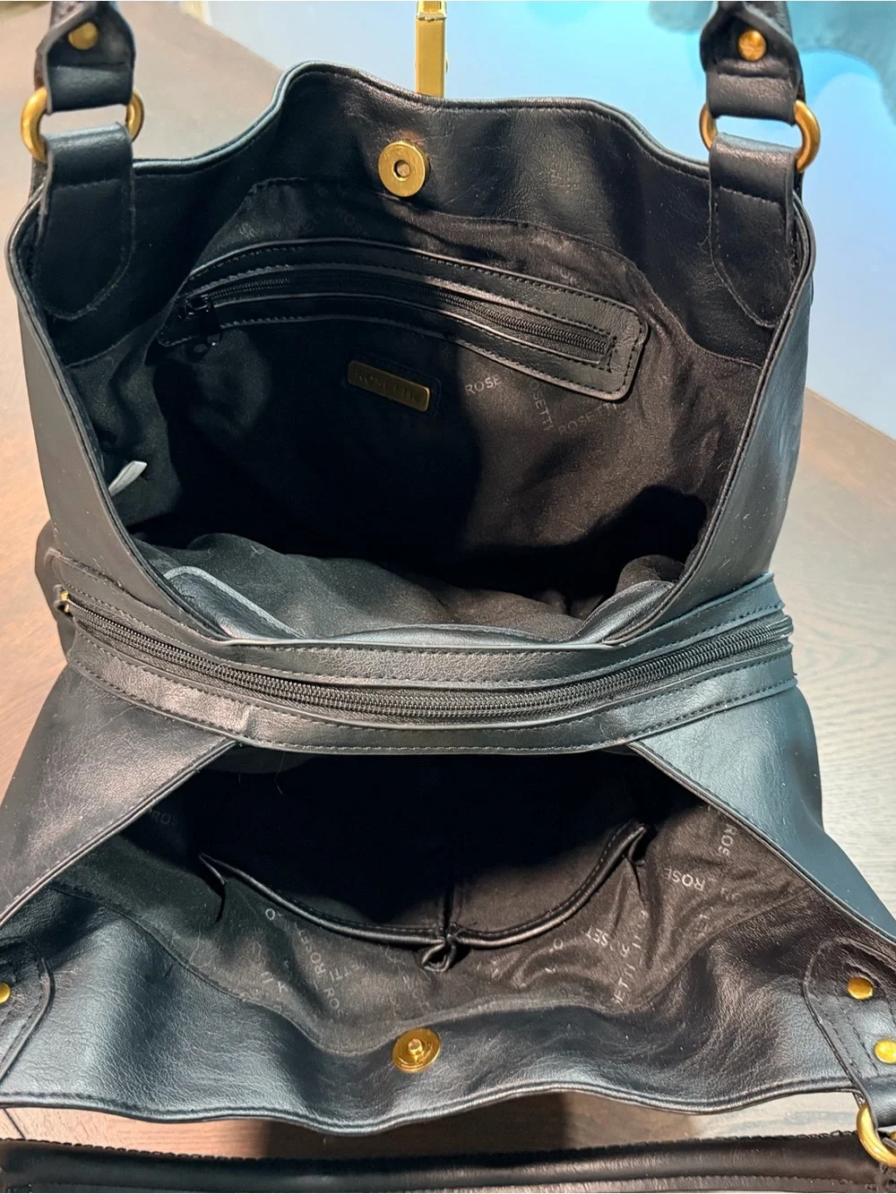 Rosetti Black Leather Hobo Shoulder Bag Gold